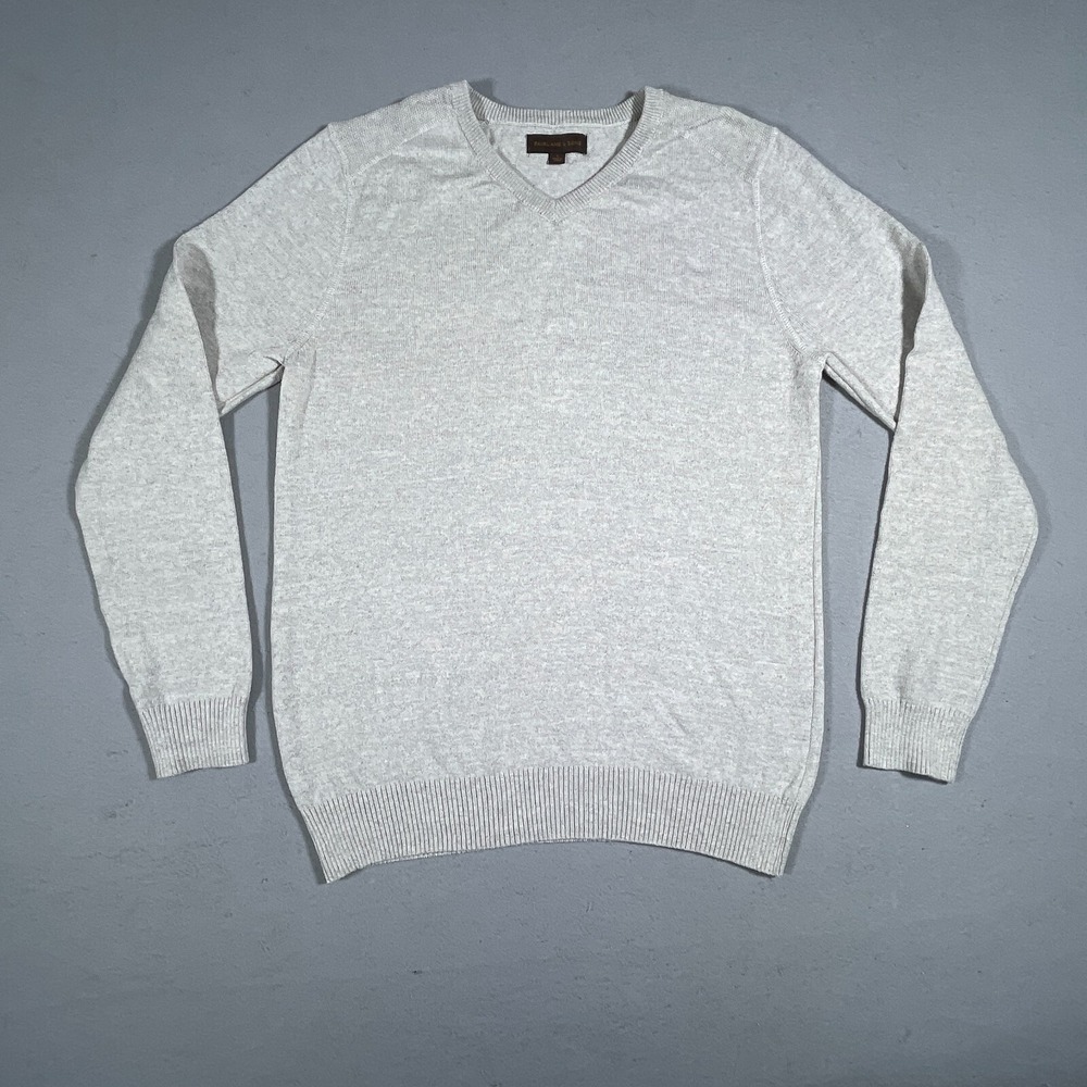 Fairlane & Sons Mens V-Neck‎ Sweater Light Gray Heather Cotton Blend Size L